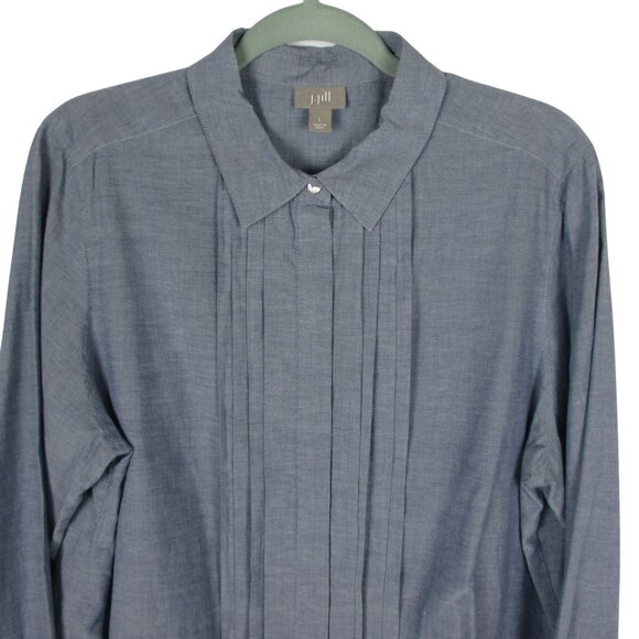 J Jill Blouse Pin Tuck Cotton Pleated Front Lightweight Size L Casual Career - Picture 2 of 6